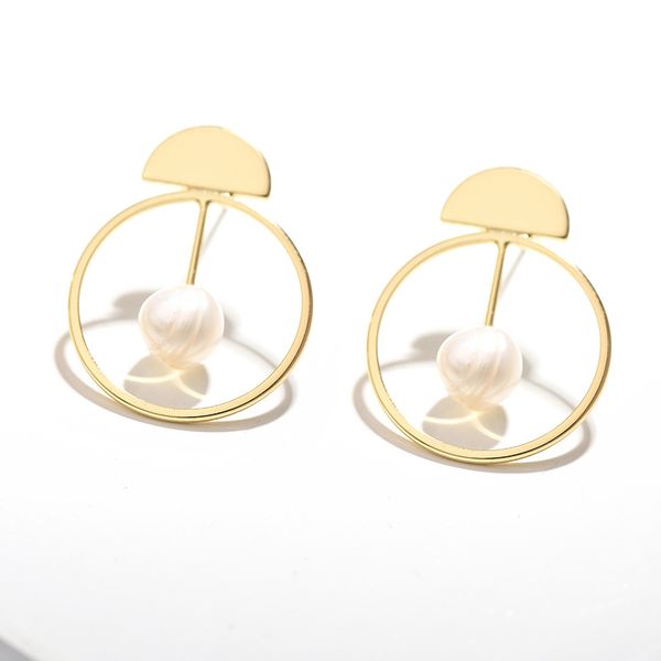 

europe & usa style women's delicate basic hoop earrings natural pearl 14 k gold circle huggie stud earrings original design