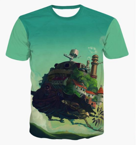 

classic anime castle in the sky t-shirt mens/womens summer casual tee shirt hipster 3d t shirt cute cartoon tshirts tees, White;black