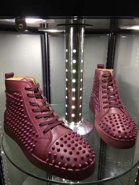 

luxury designer spikes sneaker shoes high + patent leather red bottom shoes men's rivets casual walk with leisure shoes, Black