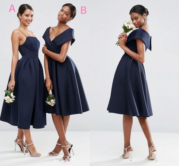 

african dark navy a line bridesmaid dresses satin tea length zipper back wedding prom gowns western country style vestidos, White;pink