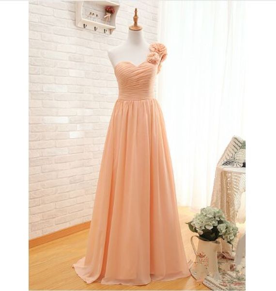

Sweetheart chiffon evening gown long one houlder flower ruffle long formal prom dre evening dre