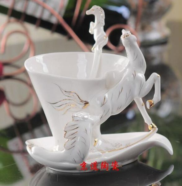 

wholesale- white horse enamel coffee cup porcelain mug set creative ceramic drinkware european bone china creative gifts