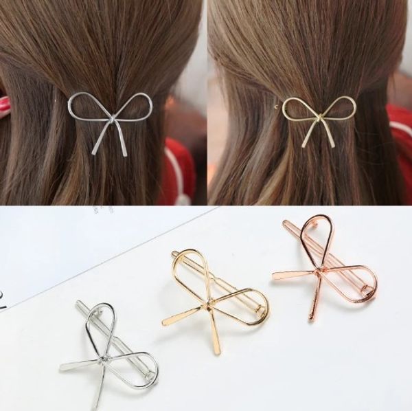 

bowknot hair clips silver gold tone rose gold geometric hollow out womens hair barrettes clip metal hairpin hair clip clamps, Golden;silver