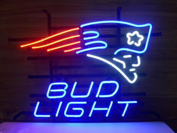 

17" x14 " Bud Light England PATRIOTS ручной работы настоящее стекло неоновая вывеска пиво спорт-б
