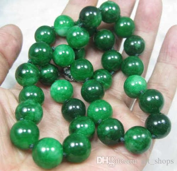 

natural 10mm round green jade gemstone necklace 18", Silver