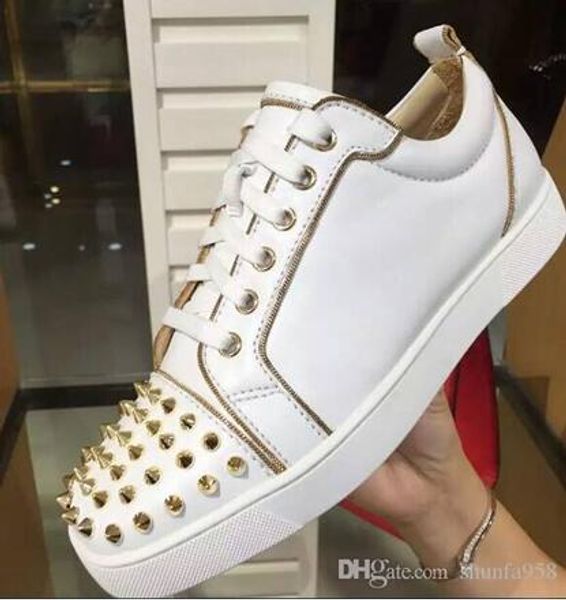 

2018 new men black sheepskin leather fashion features red bottom sports shoes, luxury spikes lovers casual flat shoes size 36-46