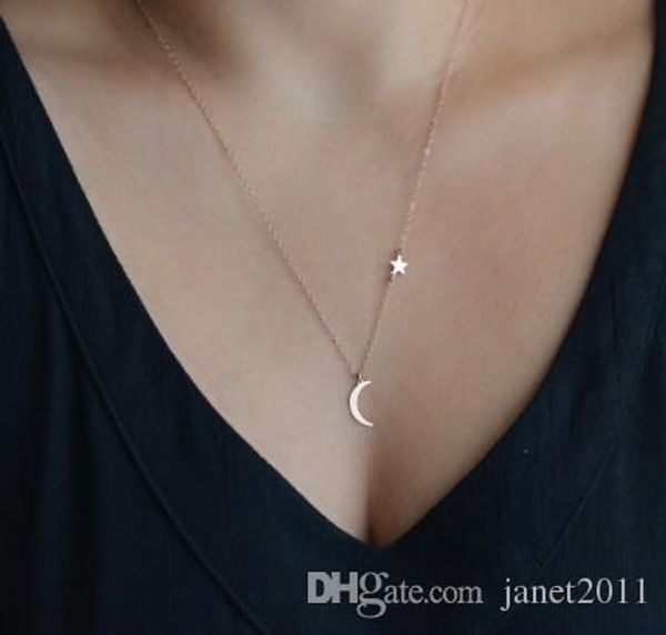 

crescent moon star necklaces for womens gold silver plated simple style lovers jewelry gifts chokers necklaces, Golden;silver