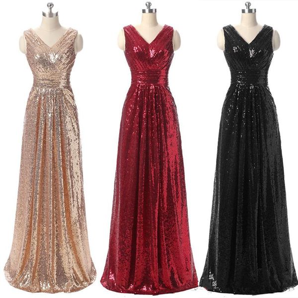 

sparkly shiny sequined evening dresses v neck sleeveless floor length bling bling party gowns custom size, Black;red