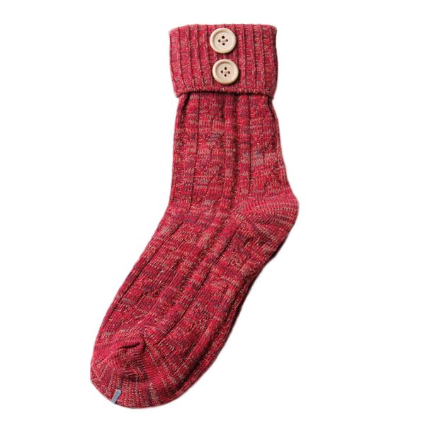 

wholesale-women's warm knitted cashmere socks elastic flanging short socks vintage flanging buttons wool socks, Black;white