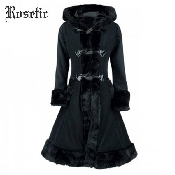 

wholesale- rosetic gothic coat black flocking women winter overcoat hooded vintage slim goth trench retro outwear autumn gothics coats, Tan;black