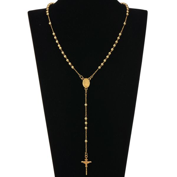 Fashion HIp Hop Rosary Pray Bead Jesus Cross Collane lunghe Pendenti Collana di perline per uomo donna