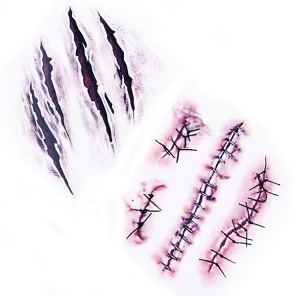 

wholesale-halloween zombie scars tattoos scab bloody costume makeup halloween decoration terror wound scary blood injury sticker