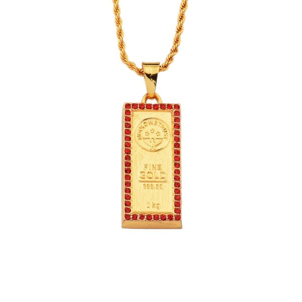 

fashion men charm hip hop gold pendant necklace jewelry red rhinestone design 75cm long chain filling pieces men punk necklace, Silver