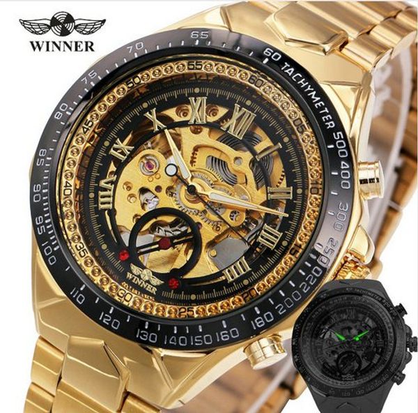 2024 новые модные мужские механические часы Winner Golden лучший бренд класса люкс из стали автоматические классические наручные часы со скелетом лучший подарок