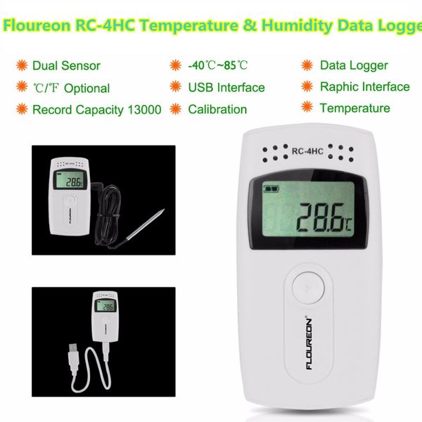 Registratore di dati di temperatura e umidità digitale LCD Freeshipping Registratore di dati di temperatura USB con sensore esterno -30C ~ + 60C