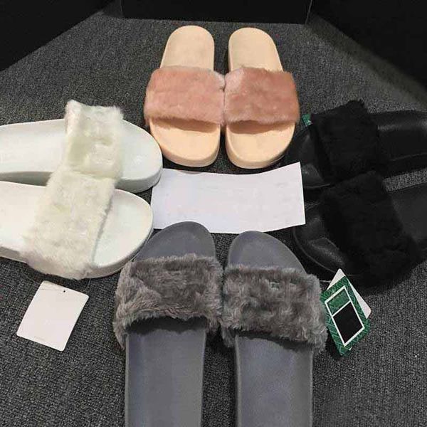 

leadcat fenty rihanna shoes women sandal slippers indoor sandals girls fashion scuffs pink black white grey fur slides with original box