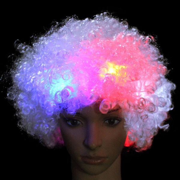 LED-Blitze, Explosion des lockigen Kopfes, Cosplay-Perücke, Fußballfan-Perücke, Clown, Halloween-Dekoration, bunte leuchtende Kopfbedeckung, Party-Perücken