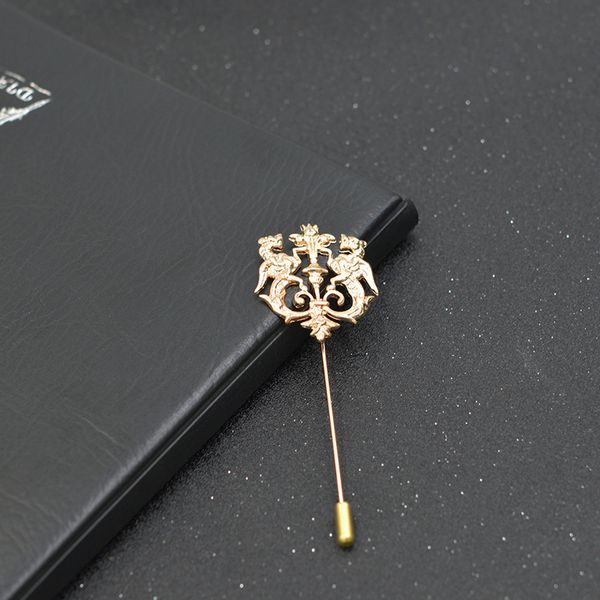 

wholesale- bronze gold silver tone classic hollow double lion lapel pins for men suit accessories stick brooch pins wedding party jewelry, Gray