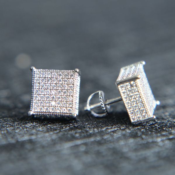 

2017 mens big bling ear jewelry 3 colors screw back micro pave cz earring for men, Golden;silver