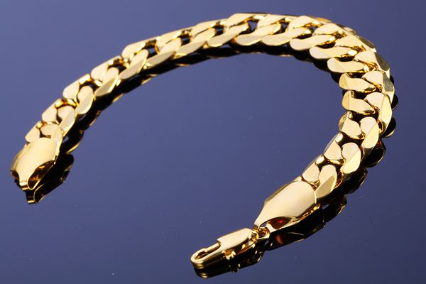 

18 K желтое золото покрытием браслеты 12 мм кубинская партия для мужчин и женщин Нов