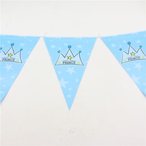 

wholesale- baby shower decoration flags kids favors paper pennats happy birthday party banners blue crown cartoon theme supplies 1set\lot