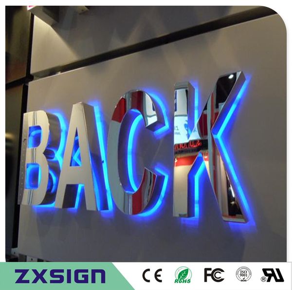 

factory outlet outdoor 304# brushed mirror polished stainless steel back lit led letter signs