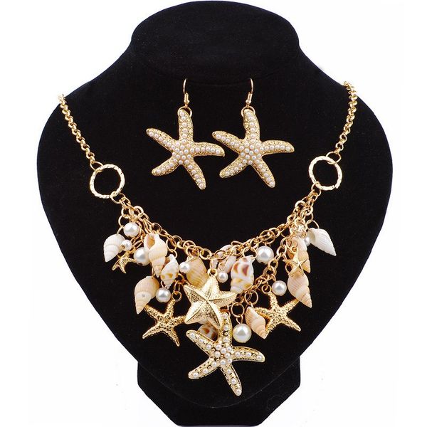

Золотой Большой Морской Звезды Раковина Shell Заявление Ожерелья Браслет Серьги Ко