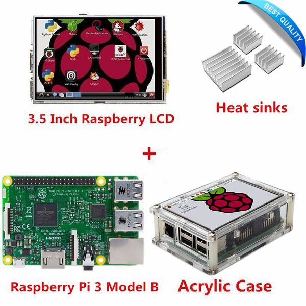 Freeshipping Raspberry Pi 3 Modell B Board + 3,5-Zoll-LCD-Touchscreen-Display mit Stift + Acrylgehäuse