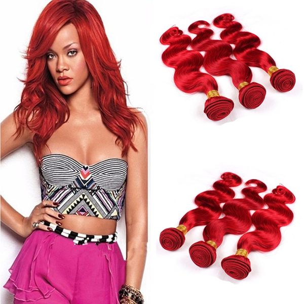 Rihanna Charming Red Color Virgin Hair Weft Extensions 9a