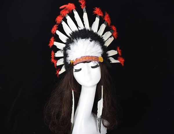 Copricapo di piume indiane corona cuffia da guerra costume di Halloween costume cappello fascia da festa berretto colorato per adolescenti e adulti