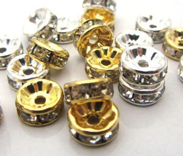 

8mm 600 pcs/lot mixed gold and silver plated white clear crystal rhinestone spacer beads, jewelry findings rondelle loose bead y4242