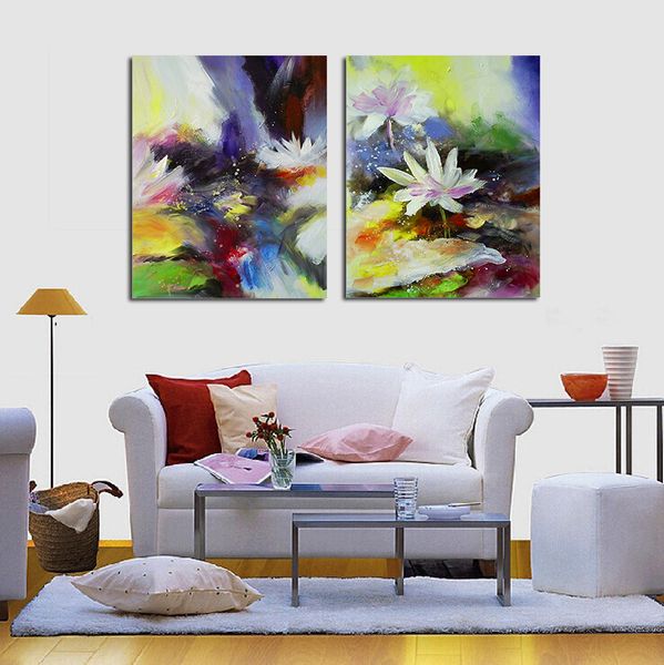 Grosshandel Freies Schiff 2 Panel Moderne Lotus Blume Leinwand Malerei Bild Abstrakt Gedruckt Wohnzimmer Wandaufkleber Kein Rahmen Von Lin06 14 08