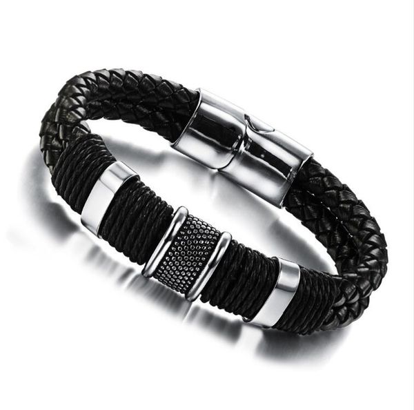 

handmade genuine leather weaved double layer man bracelets casual/sporty bicycle motorcycle delicate cool men jewelry, ph891, Black
