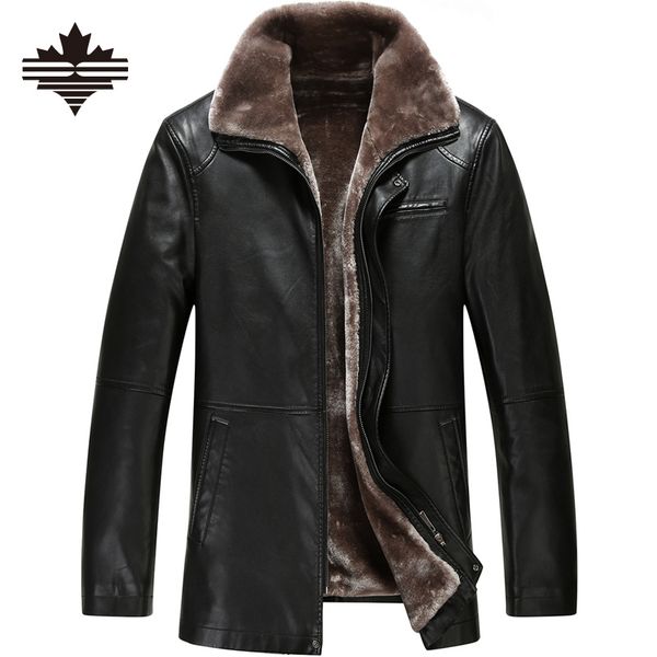 

wholesale- winter leather jacket 2017 men's casual fashion jackets lapel black and brown zipper faux fur men coat 3xl 2xl