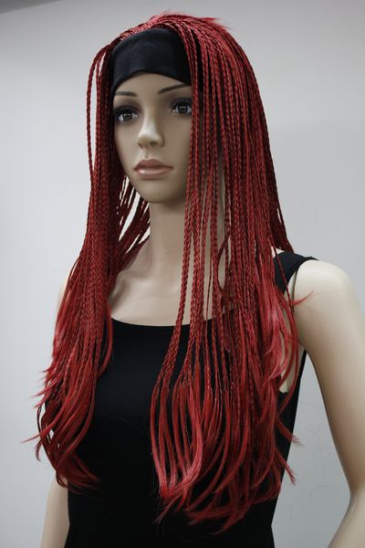 

High quality Fashion Dark red 3/4 wig with headbands straight long braid half Braids Women's wig