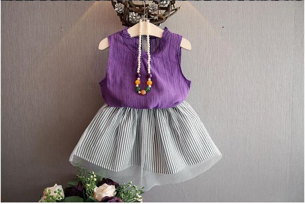 

girls clothes baby girl dresses sets girls fashions wholesale kids dress girl clothing set sleeveless striped skirt 2017 hm 042, White