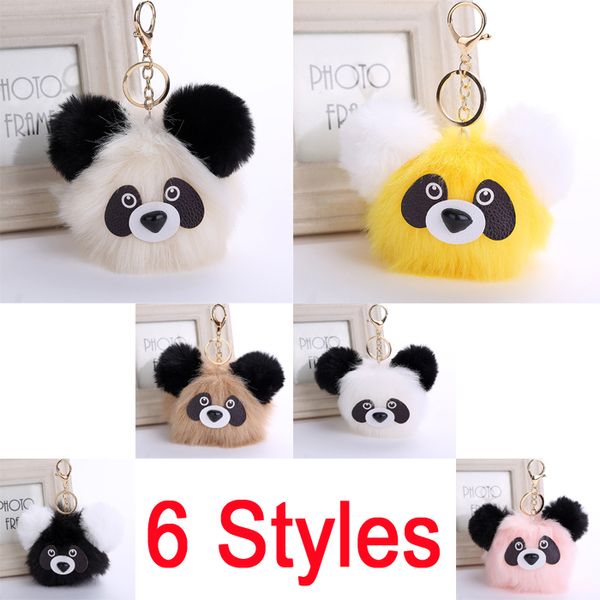 

fashion plush panda doll key chain ring faux rabbit fur pompom bear bag charms keychain car bag keyring 6 styles women gift d32q, Slivery;golden