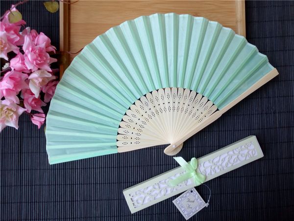 

custom wedding favors silk bamboo folding hand fans with laser cut gifts boxes