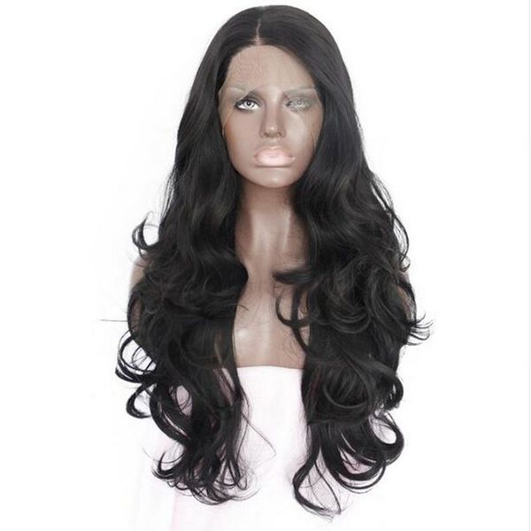 

150% density body wave natural looking 16-26 inch synthetic lace front wig heat resistant fiber for black white women