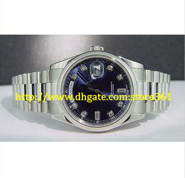 

store361 new arrive watch men's 18kt white gold president blue diamond dial - 118209, Slivery;brown