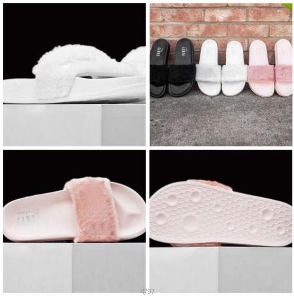 

rihanna fur leadcat fenty slides women men slippers house winter slipper home shoes woman warm slippers pantofole womens sandals, Black
