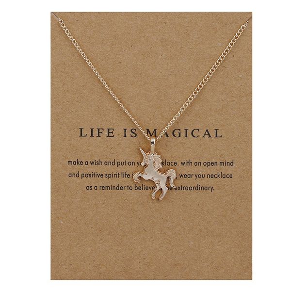 

10pcs fairy tale unicorn necklace animal gold/silver unicorn pendant chain necklace jewelry wish card gift for women