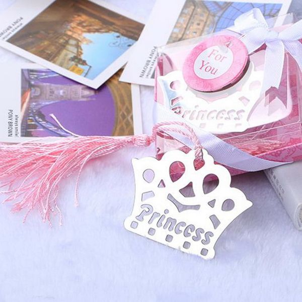 

silver stainless steel pink/blue tassels crown bookmark for wedding baby shower party birthday favor gift souvenirs