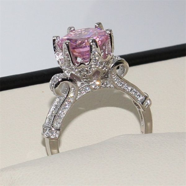 

luxury 100% silod 925 sterling silver jewelry brand engagement wedding rings flower crown design pink diamond level gemstone ring for women, Slivery;golden