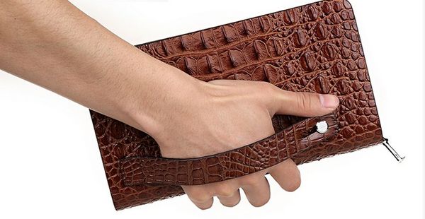 

genuine inner leather men crocodile casual men long purses volume zipper cow bags 23*13*4.5cm big bags clutch buisness double leather iveks, Red;black