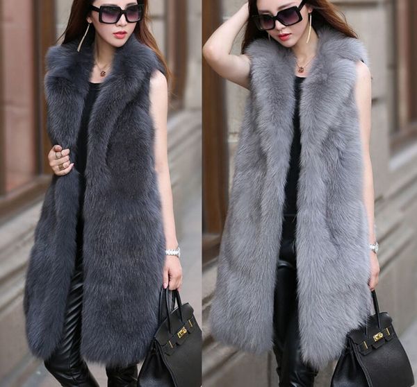 

winter warm vest new arrival fashion women import coat fur vest high-grade faux fur coat fox fur long vest plus size s-6xl, Black