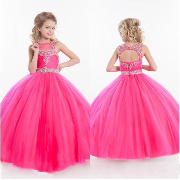 Abiti da spettacolo per ragazze Little For Girls Gowns 2019 Toddler Hot Pink Kids Ball Gown Piano Lunghezza Glitz Flower Girl Dress per matrimoni in rilievo