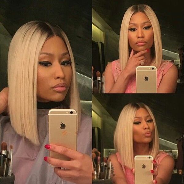 Fast Shipping Middle Part Blonde Bob Wig With Dark Roots Short