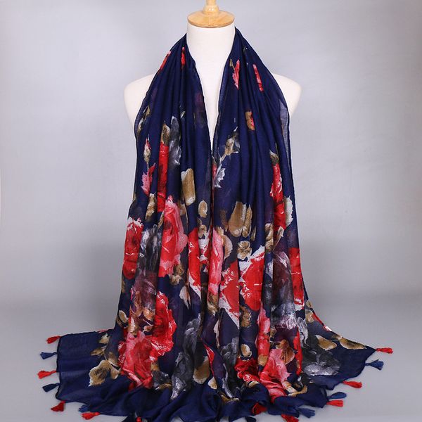 

wholesale- mix design order women printe floral tassels fashion cotton voile design shawls floral muslim hijab scarves/scarf 10pcs/lot, Blue;gray