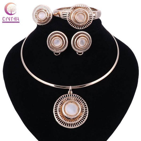 

fashion gold jewelry sets necklace bracelet earrings rings set for african wedding bridal gift accessories, Black